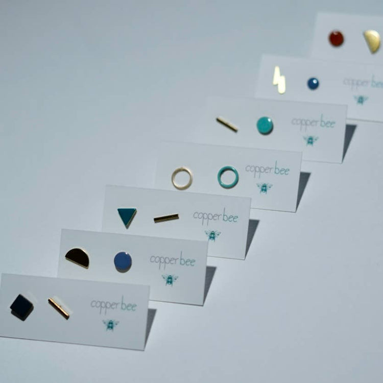 Copper Bee - Small Mismatch Enamel Geometric Studs
