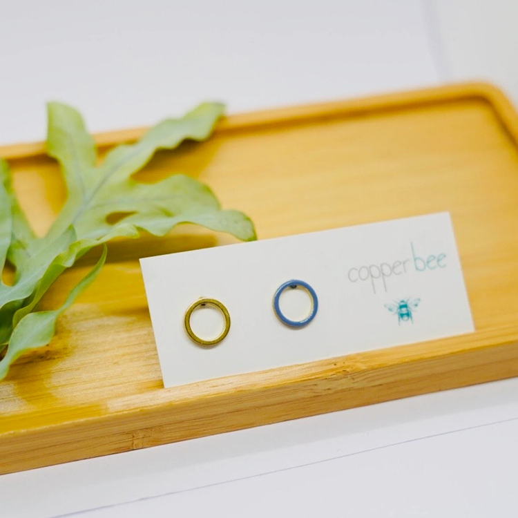 Copper Bee - Small Mismatch Enamel Geometric Studs