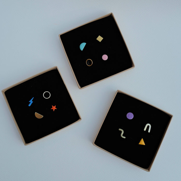 Copper Bee - Set of 4 Mismatch Enamel + Brass Studs | Boxed
