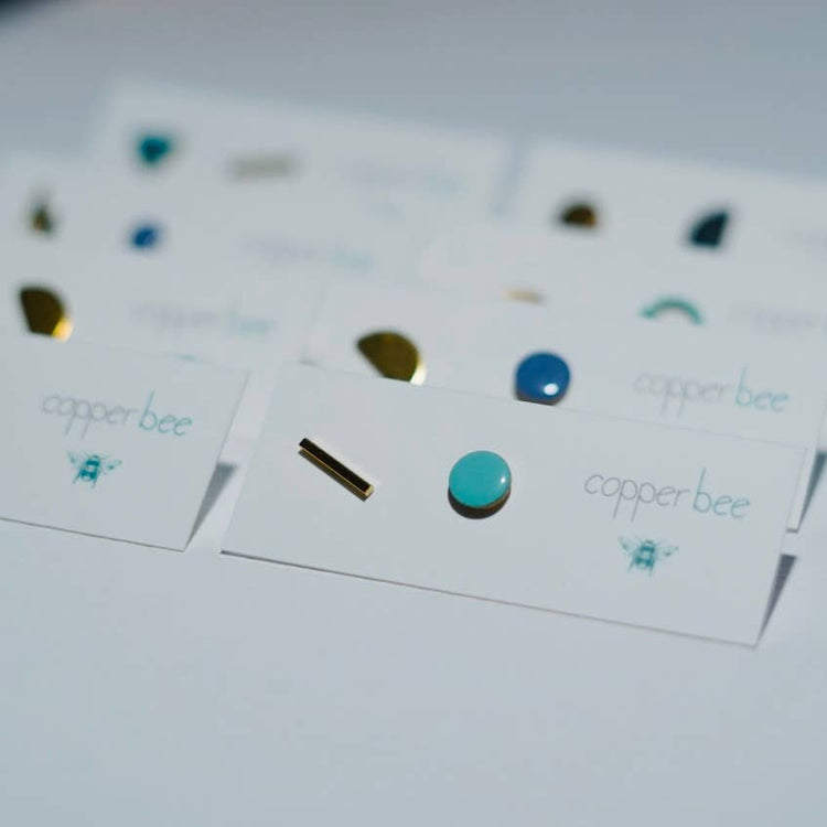 Copper Bee - Small Mismatch Enamel Geometric Studs