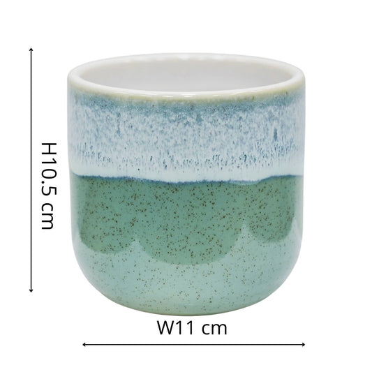 Ivyline - Jodie Dipped Reactive Glaze Planter H12cm D13.5cm: Green / Stoneware / 13.5 cm