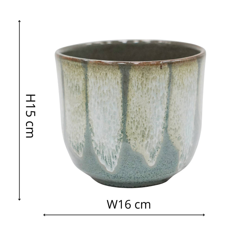 Ivyline - Rowe Drip Reactive Glaze Planter H15cm D16cm: Green / Red clay / 16 cm