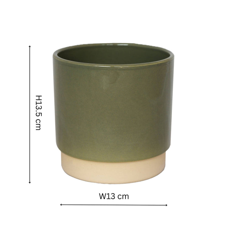 Ivyline - Enos Ceramic Indoor Plant Pot H13.5cm D13cm: Green