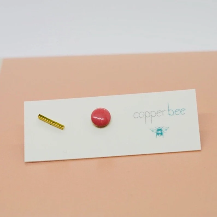 Copper Bee - Small Mismatch Enamel Geometric Studs