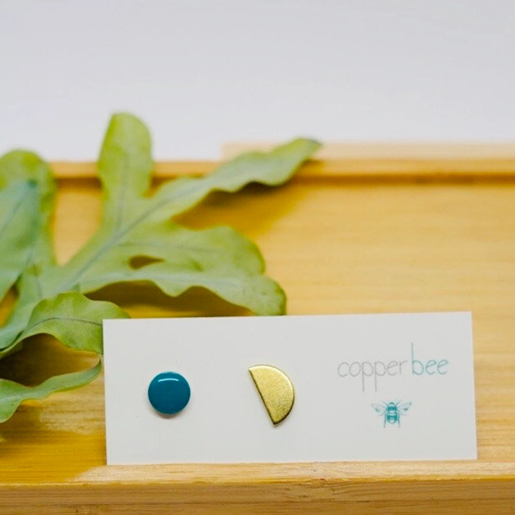 Copper Bee - Small Mismatch Enamel Geometric Studs