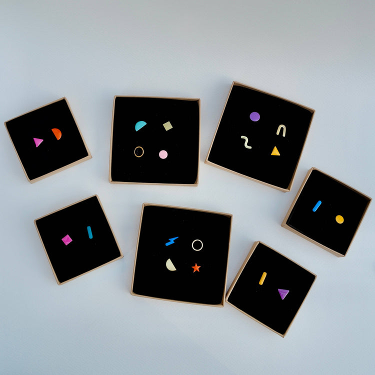 Copper Bee - Set of 4 Mismatch Enamel + Brass Studs | Boxed