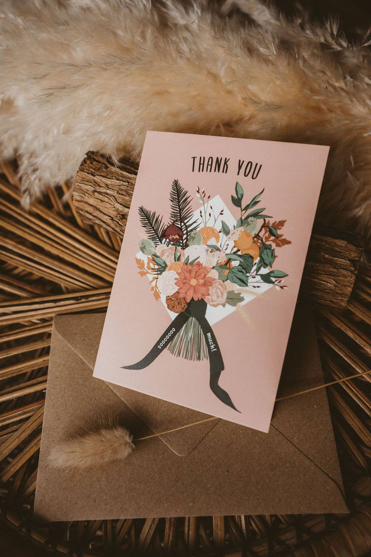 Thank You So Much Dusky Pink Flower Bouquet Thanks Card