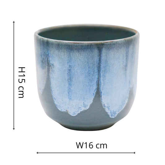 Ivyline - Rowe Drip Reactive Glaze Planter H15cm D16cm: Navy / Red clay / 16 cm