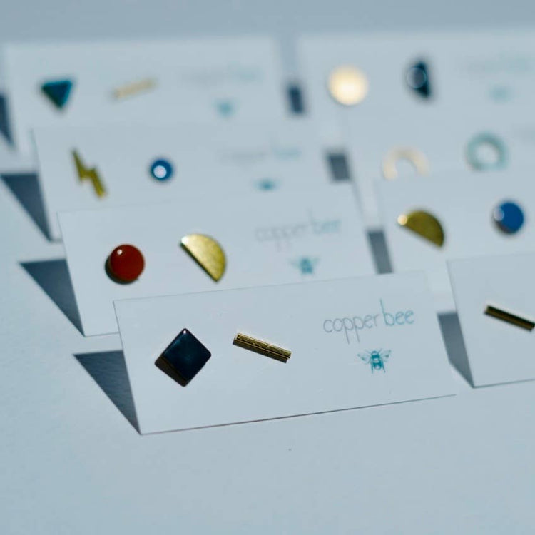 Copper Bee - Small Mismatch Enamel Geometric Studs
