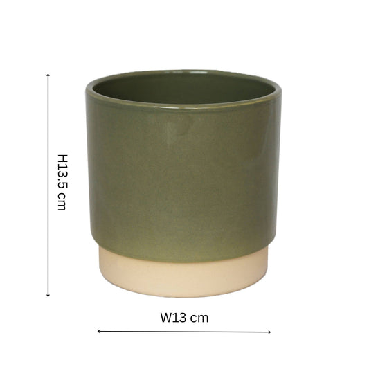 Ivyline - Enos Ceramic Indoor Plant Pot H13.5cm D13cm: Green